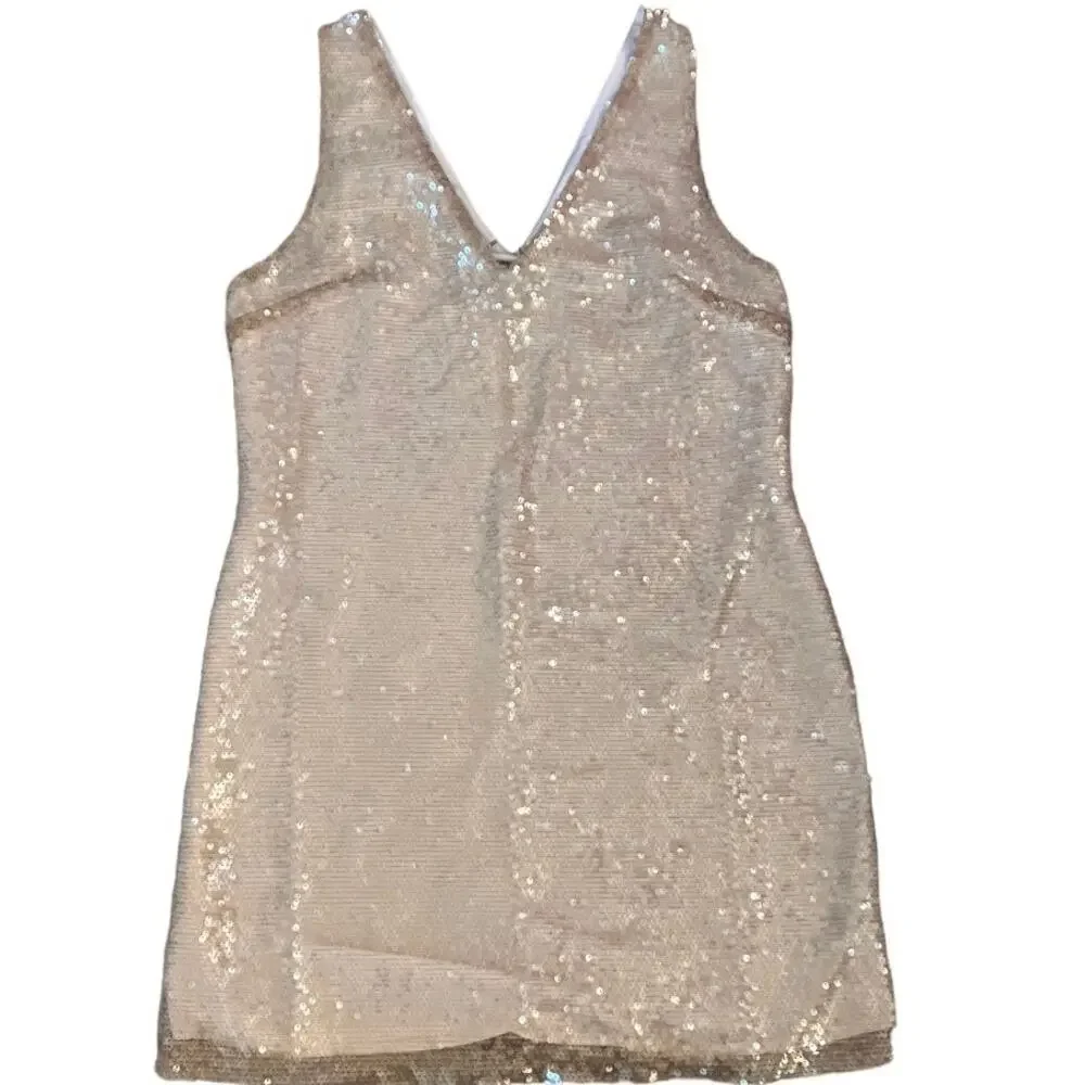 New A New Day Cream Sequin Mini A-Line Dress Small